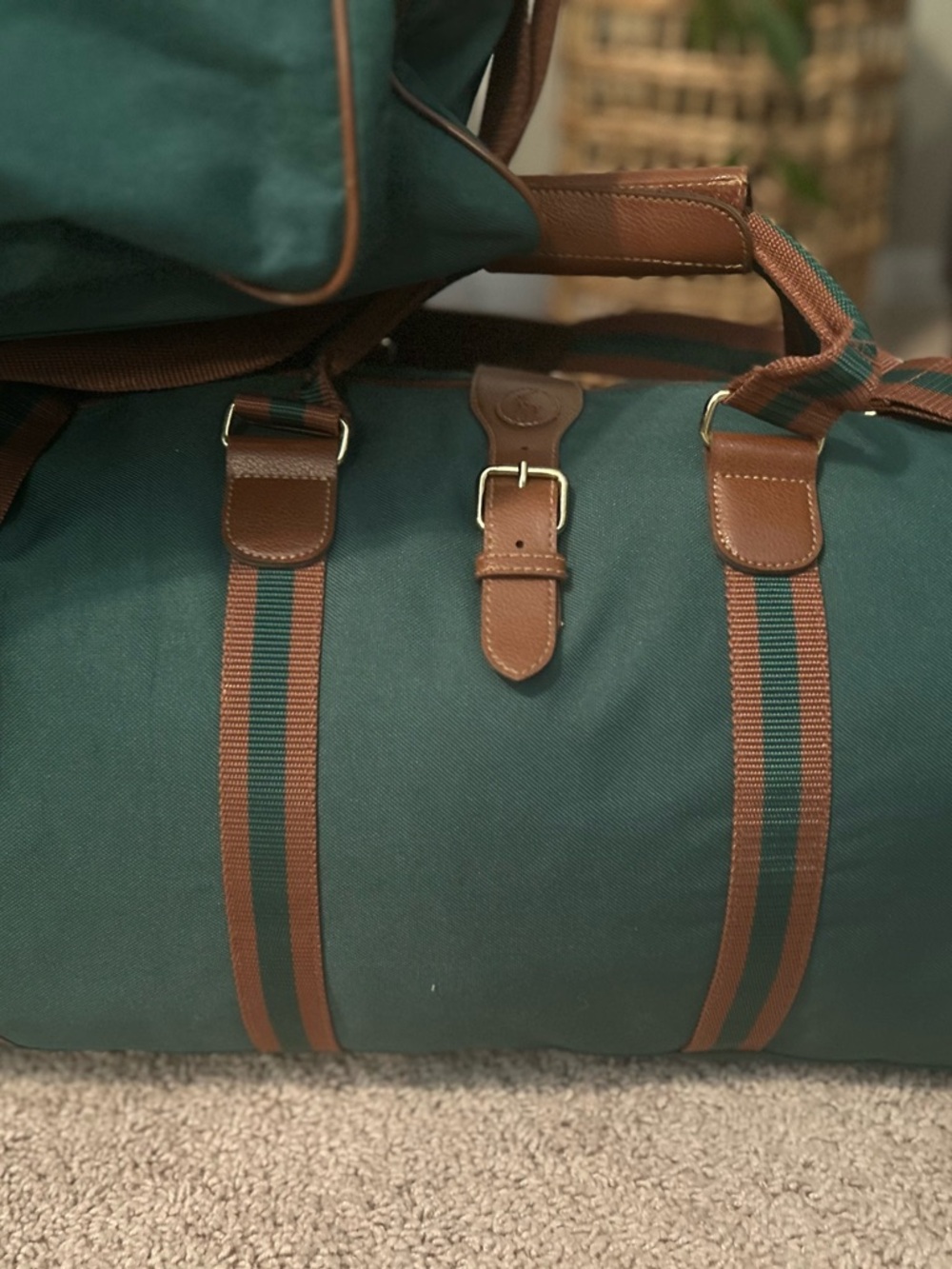4 piece Vintage Polo by Ralph Lauren Green Travel/luggage set with Brown Trim - Picture 2 of 6
